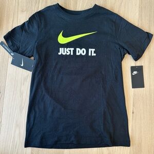 Nike Black Just Do It Tee with Neon Swoosh Boys L
